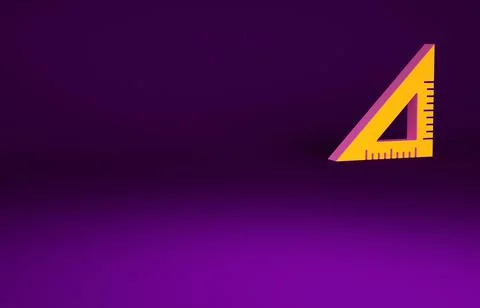 Orange Triangular ruler icon isolated on purple background. Straightedge symb Illustrazione stock