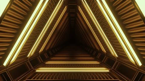 Orange triangular tunnel.Design. A bright abstraction in which a bright corridor Ilustração Stock
