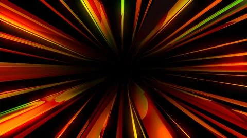 Orange tunnel of gradient rays in perspective, on a black background. Fiery.. Illustrazione stock
