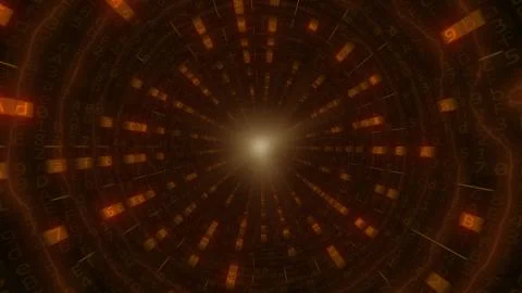 Orange tunnel made of computer code. 3D rendering Stock Illustration