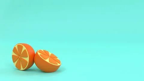 Orange on turquoise background with shadows. 3D rendering Stock-Illustration