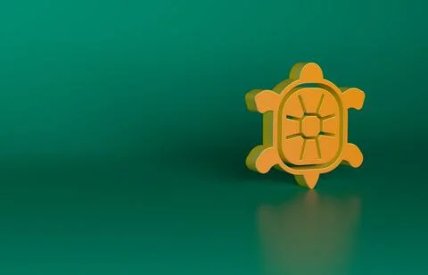 Orange Turtle icon isolated on green background. Minimalism concept. 3D render Stock Illustration