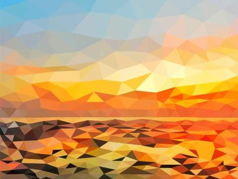 Orange twilight beach on polygon design. Stock Illustration