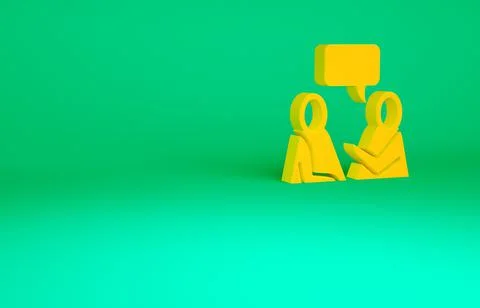 Orange Two sitting men talking icon isolated on green background. Speech bubb Stockillustratie