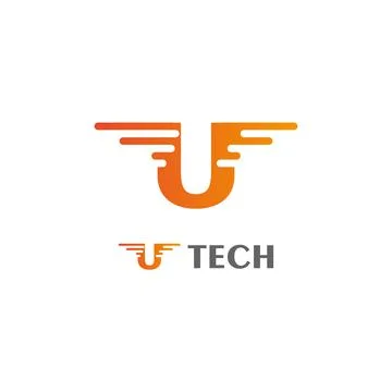 Orange U Letter Technology Logo Template. Vector. Icon 스톡 일러스트