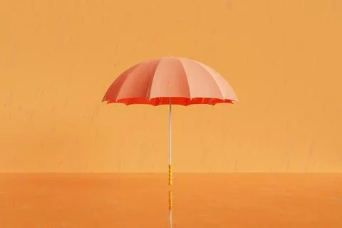 Orange umbrella on empty surface during autumn against yellow backdrop Illustration