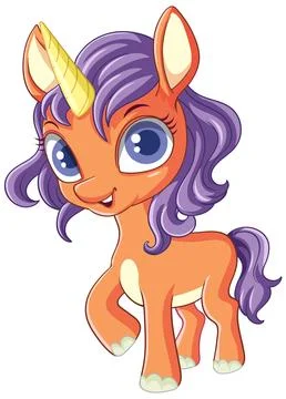 Orange Unicorn with Purple Mane Vector Stock Illustration