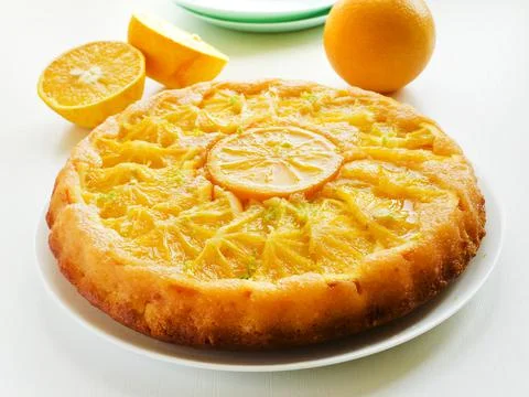 Orange upside down cake Stock Photos