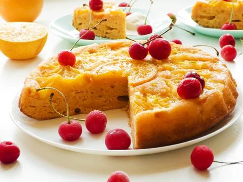 Orange upside down cake Stock Photos