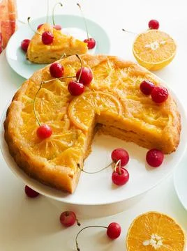 Orange upside down cake Stock Photos