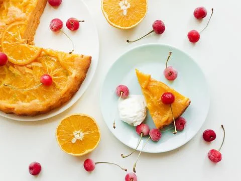 Orange upside down cake Stock Photos