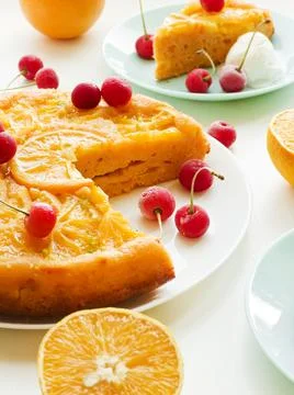 Orange upside down cake Stock Photos