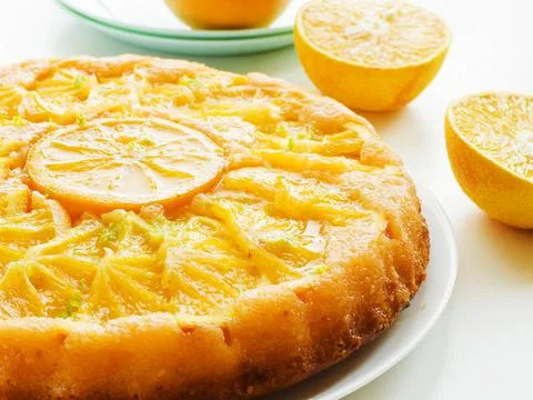 Orange upside down cake Stock Photos