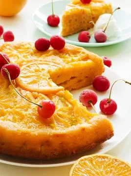Orange upside down cake Stock Photos
