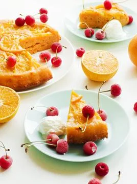 Orange upside down cake Stock Photos