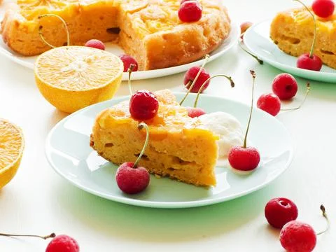 Orange upside down cake Stock Photos