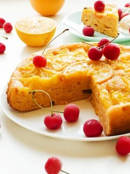 Orange upside down cake Stock Photos