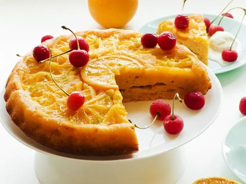 Orange upside down cake Stock Photos