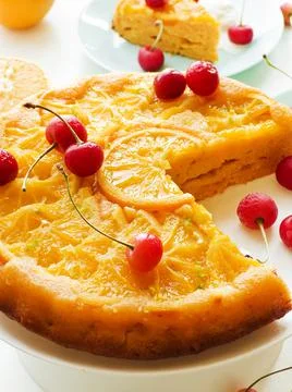 Orange upside down cake Stock Photos