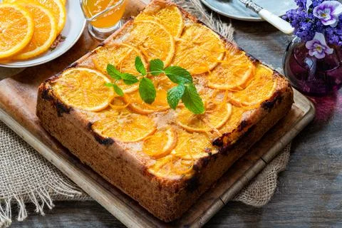Orange upside-down cake Stock Photos