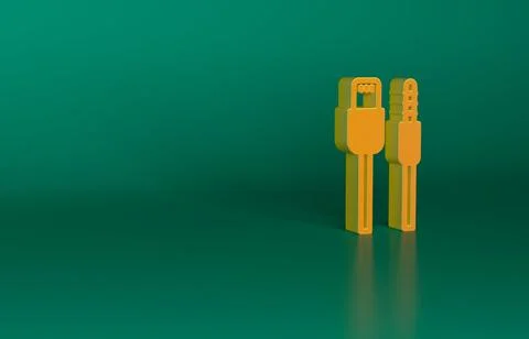 Orange USB cable cord icon isolated on green background. Connectors and sockets Illustrazione stock