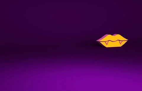 Orange Vampire teeth icon isolated on purple background. Happy Halloween part Illustrazione stock