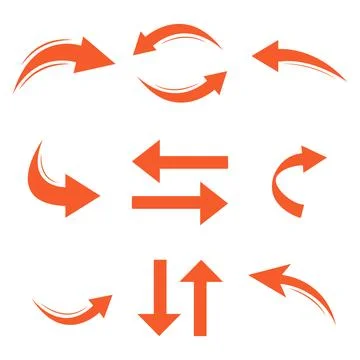 Orange Vector Arrow Icons Set  Curved, Straight &amp; Swirl Arrows Illustrazione stock
