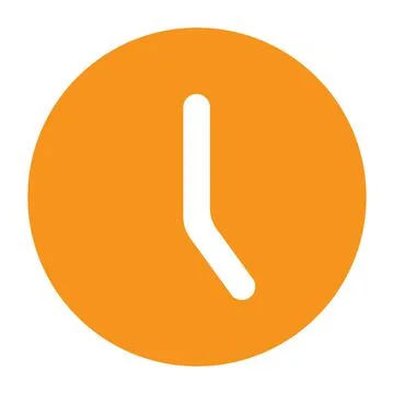 Orange vector clock time solid icon isolated on white background Stock Illustration
