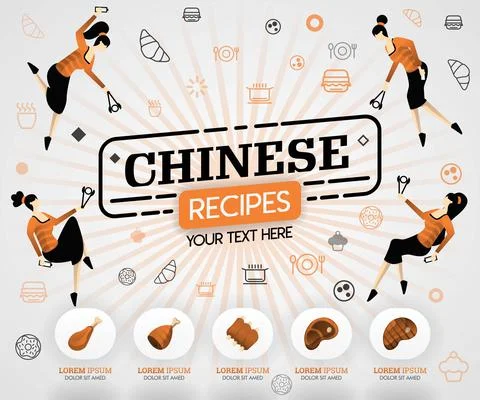 Orange vector illustration concept. chinese recipes recipes cover book.  heal Stock Illustration