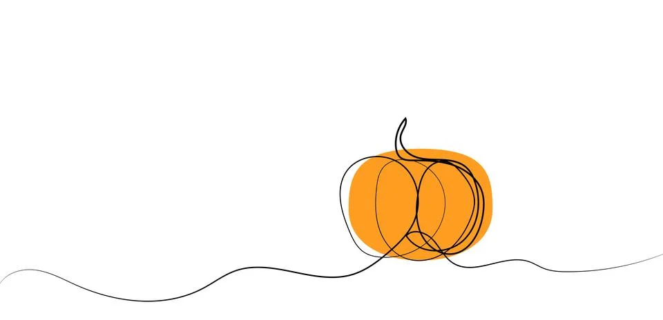 Orange vector pumpkin in line art style, banner isolated on white background Stock Illustration