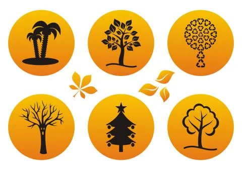 Orange vector set of various tree icons isolated Illustrazione stock