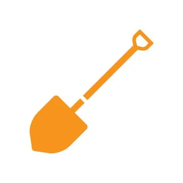 Orange vector shovel icon isolated on white background Stock Illustration
