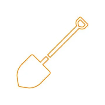 Orange vector shovel line art icon isolated on white background Stock Illustration