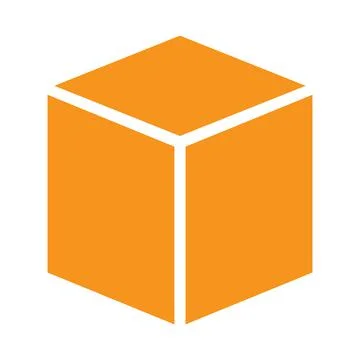 Orange vector three dimensional or 3d cube icon isolated on white background Stock Illustration