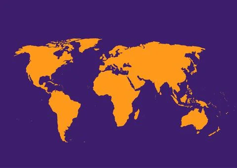 Orange vector world map on a lilac background. Illustrazione stock