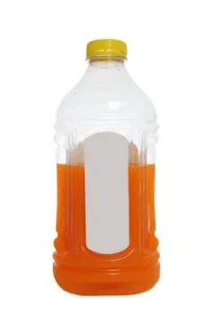 Orange vegetable juice in plastic container Stock Photos