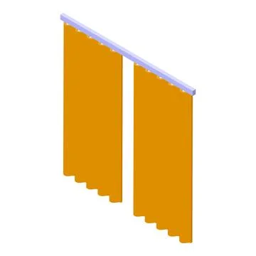 Orange vertical blinds hanging from a rail in isometric view Stock Illustration