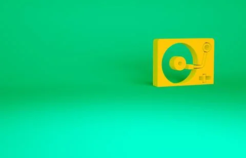 Orange Vinyl player with a vinyl disk icon isolated on green background. Mini Stock Illustration