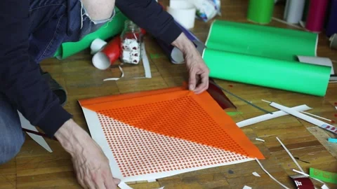 Orange vinyl wrap. Making a Large Sticker. Stock Footage 252467854