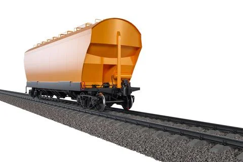 Orange wagon train on a white background. Specialized wagons for transporting Stock Photos