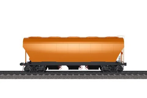 Orange wagon train on a white background. Specialized wagons for transporting Stock Photos