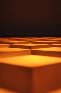 Orange wall with square bricks Foto stock