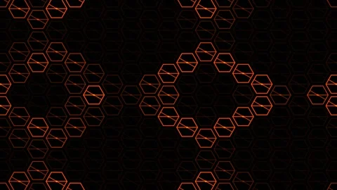 Orange warning hexagon grid background seamless loop for Stock Footage 341750289