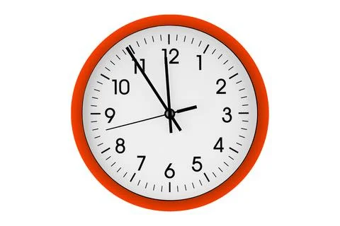 Orange watch, wall clock 11 hours 45 minutes on isolated or white background Stock Photos