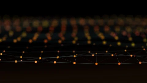 An orange wavy field of shiny particles connected in grid. Stock Footage 113803130