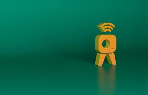 Orange Web camera icon isolated on green background. Chat camera. Webcam icon Illustrazione stock