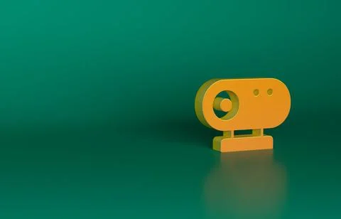 Orange Web camera icon isolated on green background. Chat camera. Webcam icon Illustrazione stock