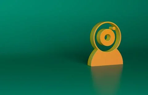 Orange Web camera icon isolated on green background. Chat camera. Webcam icon Illustrazione stock