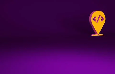 Orange Web design and front end development icon isolated on purple backgroun Stock Illustration