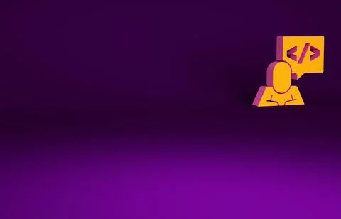 Orange Web design and front end development icon isolated on purple backgroun Illustrazione stock